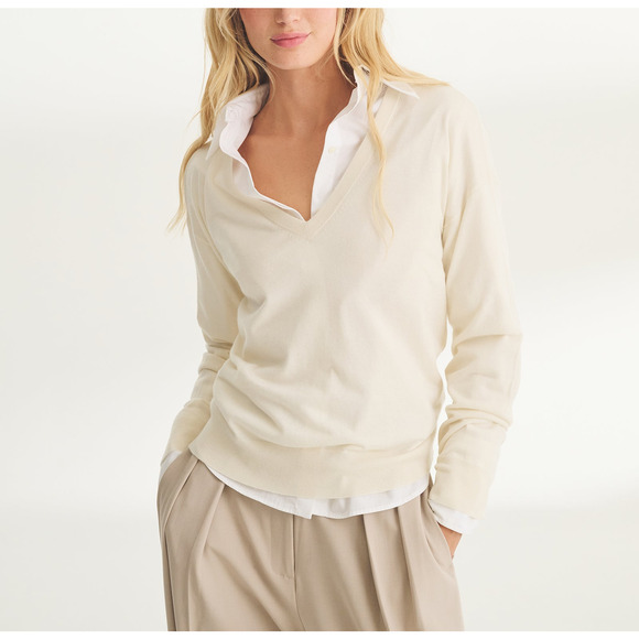 Naadam 'Fancy' White Cashmere V-Neck Sweater Size S - Picture 1 of 5